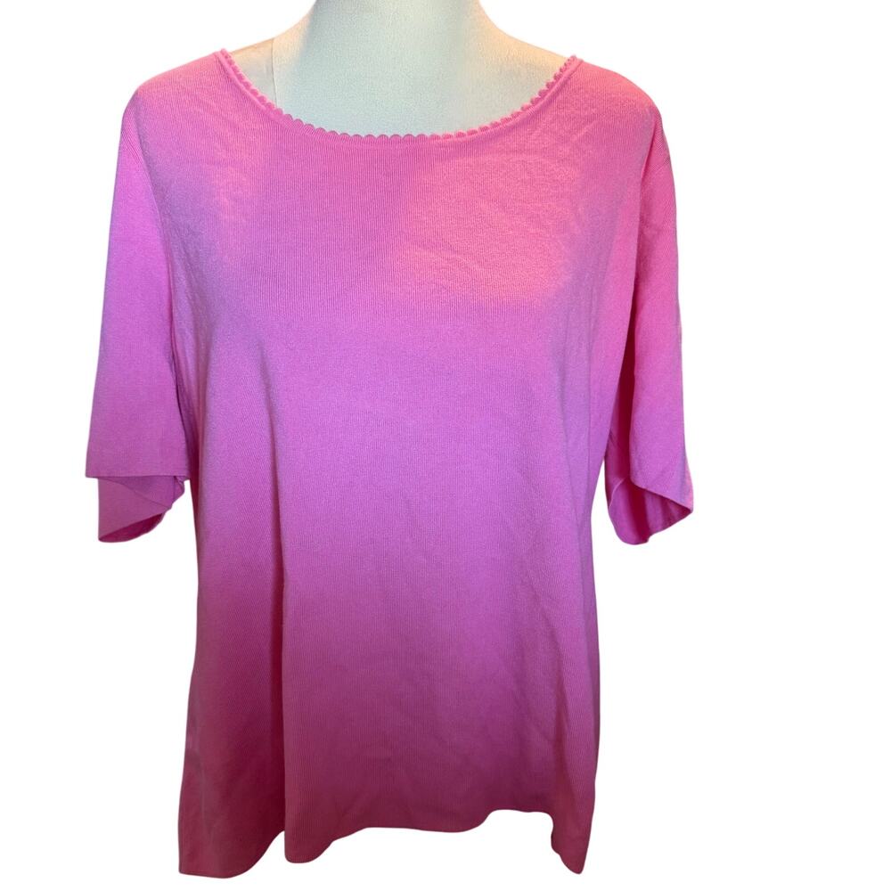 Talbots Scalloped Neck Knit Top, Pink, Plus Size 2XL
